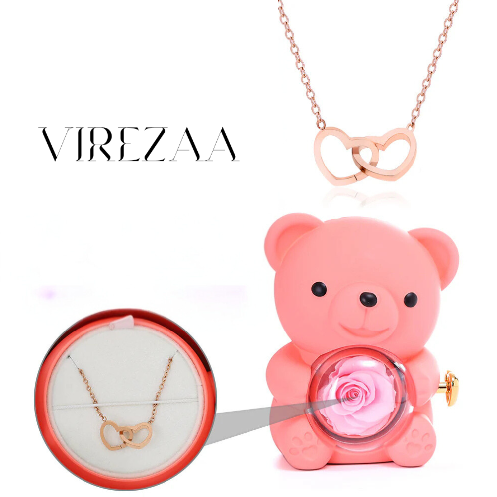 Eternal Rose Bear & Engraved Necklace Gift Set