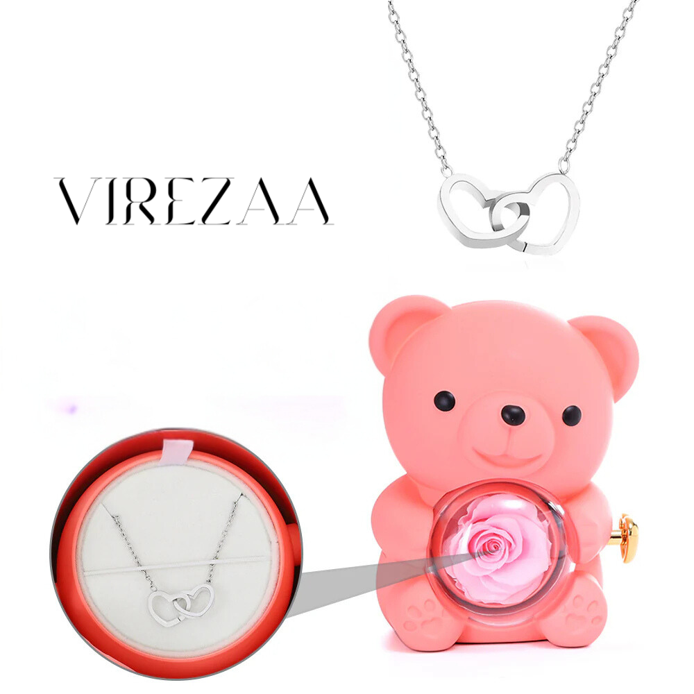 Eternal Rose Bear & Engraved Necklace Gift Set