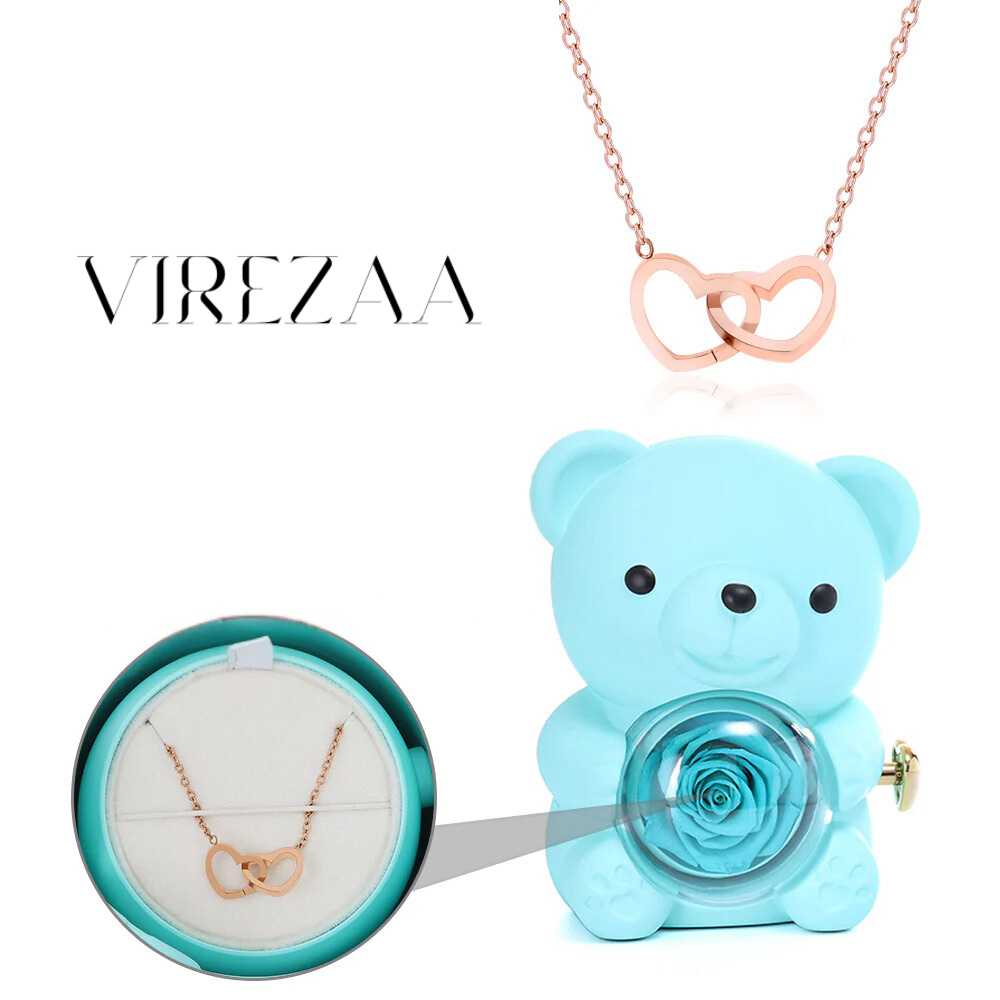 Eternal Rose Bear & Engraved Necklace Gift Set