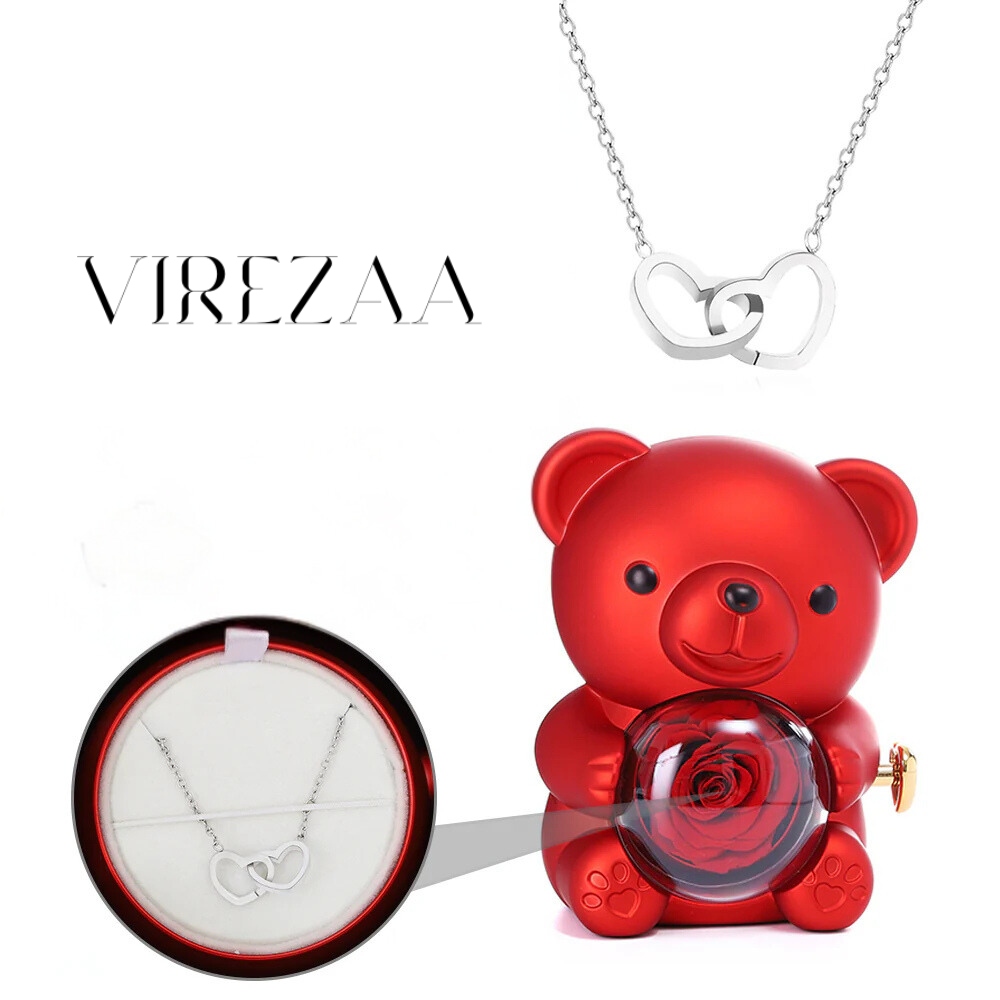 Eternal Rose Bear & Engraved Necklace Gift Set