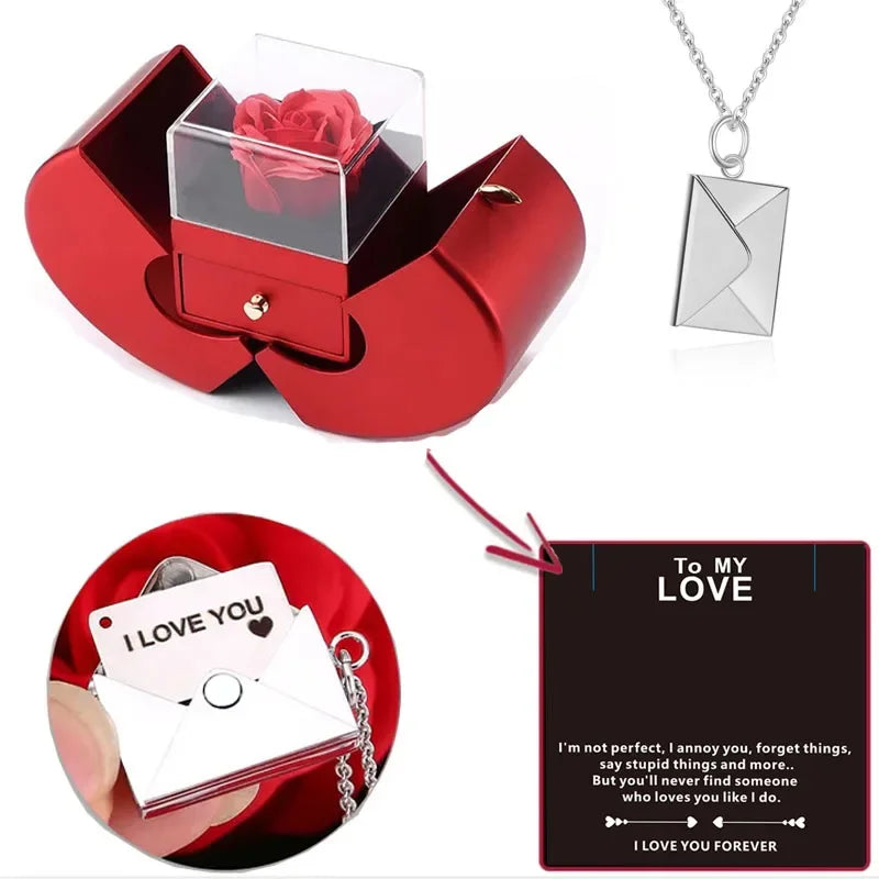 Love Letter Necklace & Red Apple Eternal Rose Gift Set