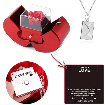 Love Letter Necklace & Red Apple Eternal Rose Gift Set